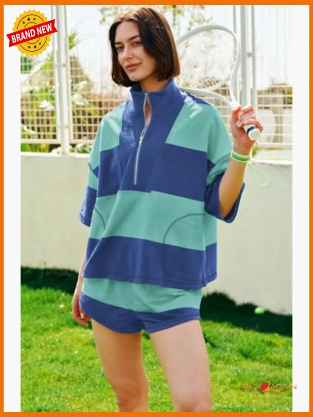 Womens 2 Piece Striped Workout Sets Matching Lounge Top and Shorts with Pockets